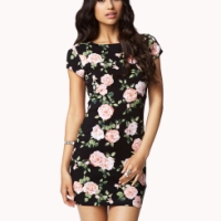black bodycon dress with rhinestones and roses